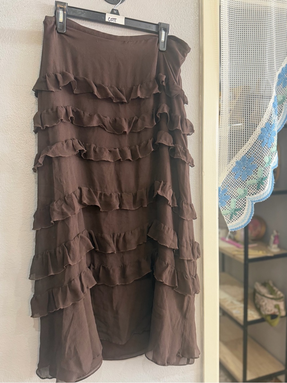 Women's Brown Tiered Ruffle Maxi Skirt